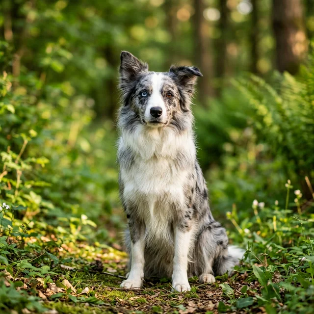 ブルーマールのボーダーコリー — M遺伝子座ヘテロ接合（M/m）の美しいパターン