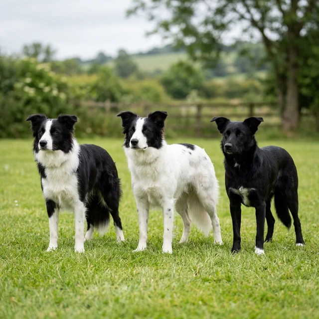 ホワイトマーキングの範囲が異なるボーダーコリー — S遺伝子座のバリエーション